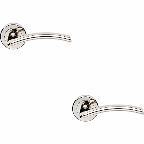 Loops Pair of Flat Arched Style Door Handles on Round Rose with Concealed Fixings in Polished Nickel