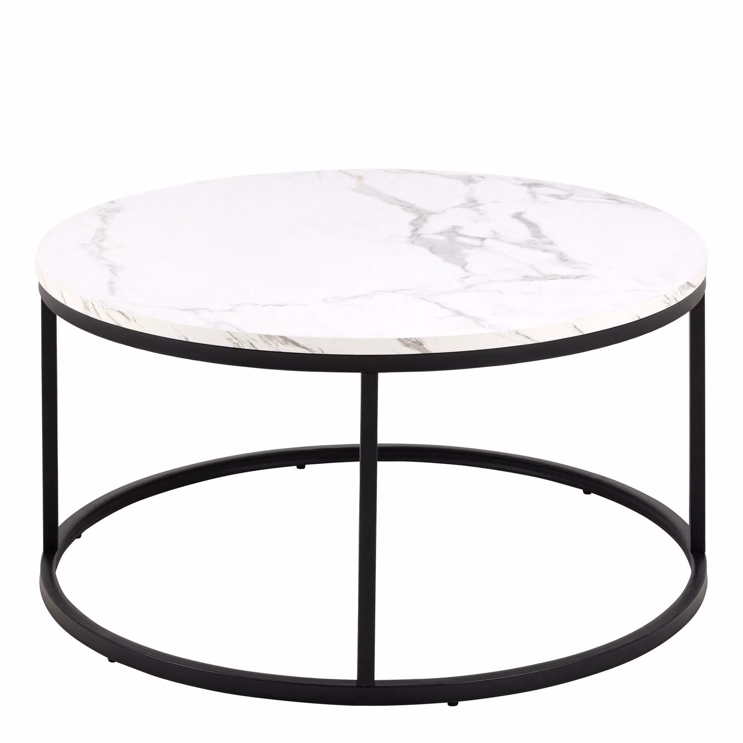 Furniture To Go Spiro Round Coffee Table with White Marble Melamine Top and Black Legs – 2
