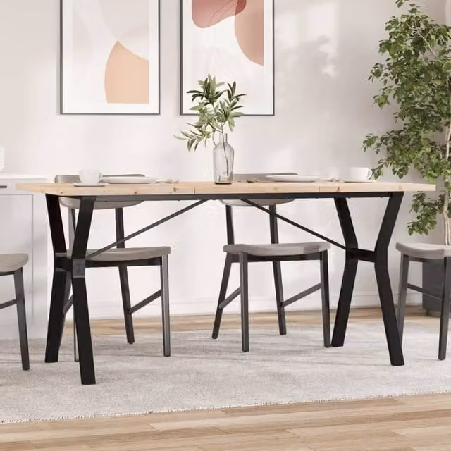 Berkfield Home Y-Frame Rectangular Dining Table in Brown Solid Pine and Steel, W: 160 cm, D: 80 cm, H: 75.5 cm