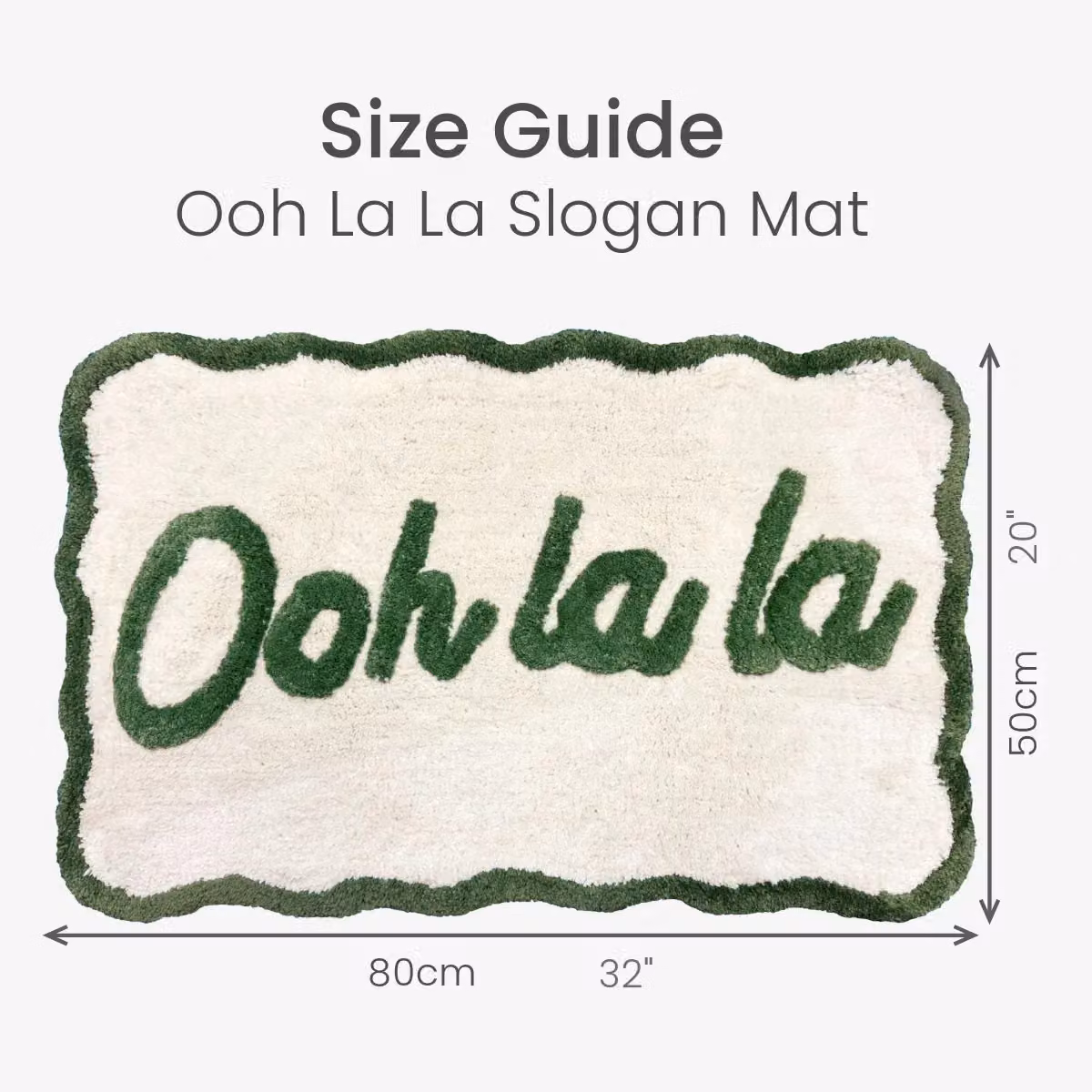Mooky Mats Ooh La La Slogan Scallop Bath Mat, Non-Slip Green and White Semicircular Rug – 5