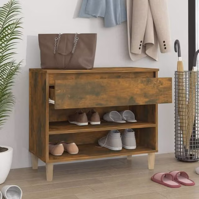 Berkfield Home Smoked Oak Shoe Cabinet in Brown, W/D/H: 70 x 36 x 60 cm – 1