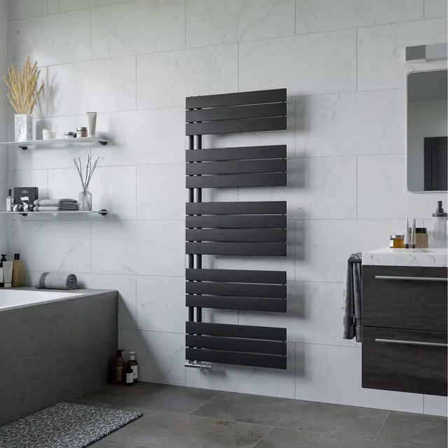 Agadon Panio UP Designer Towel Radiator in Black, W/H: 60 x 149.5 cm