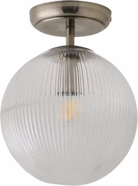 ValueLights Kempton Ribbed Glass Globe Flush Ceiling Light with Bulb in Chrome or Brass – 1