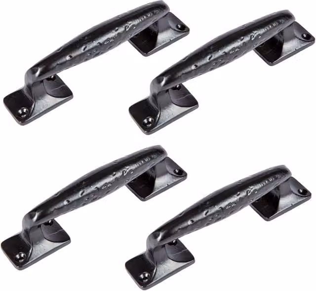 Hammer and Tongs Forged Iron Barn Door Handles in Matt Black, Pack of 4
