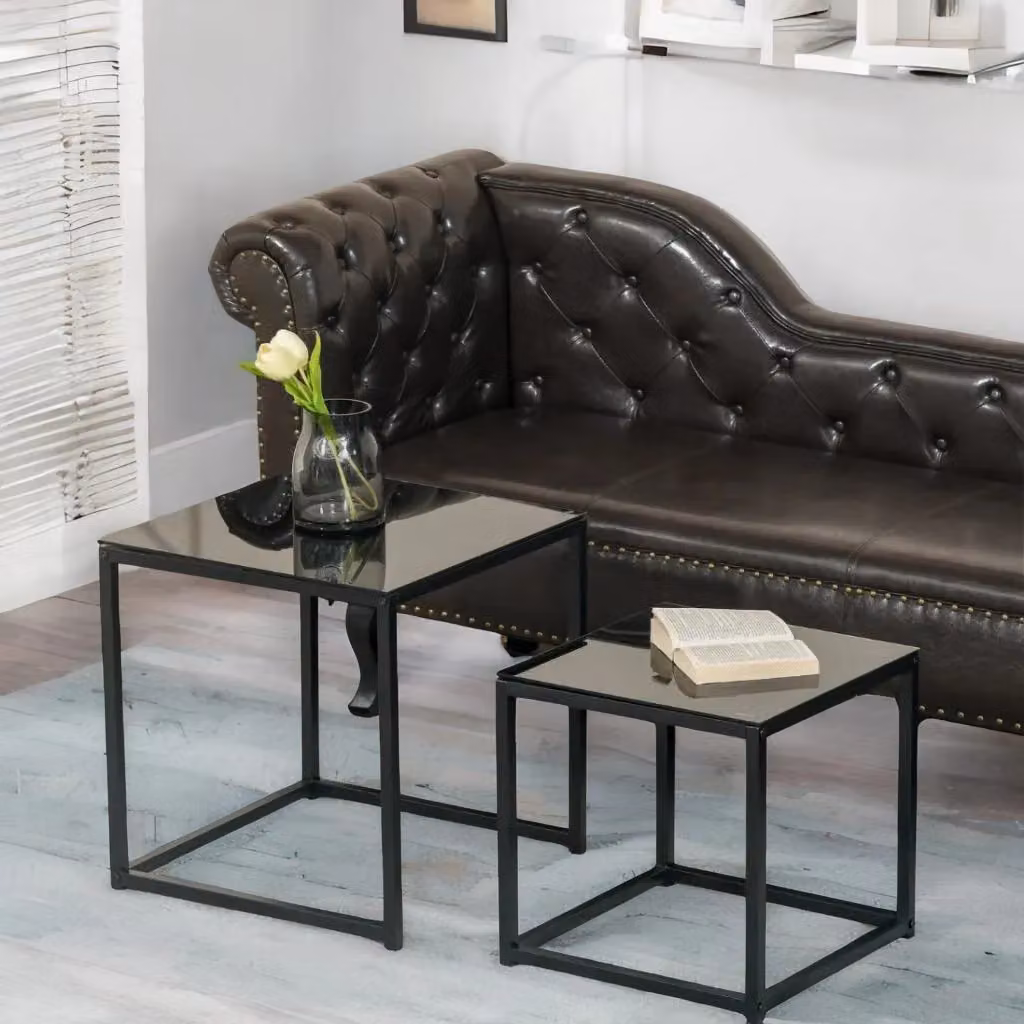Rafaelo Mobilia Set of 2 Modern Square Nesting Tables in Black with Glass Tops – 2