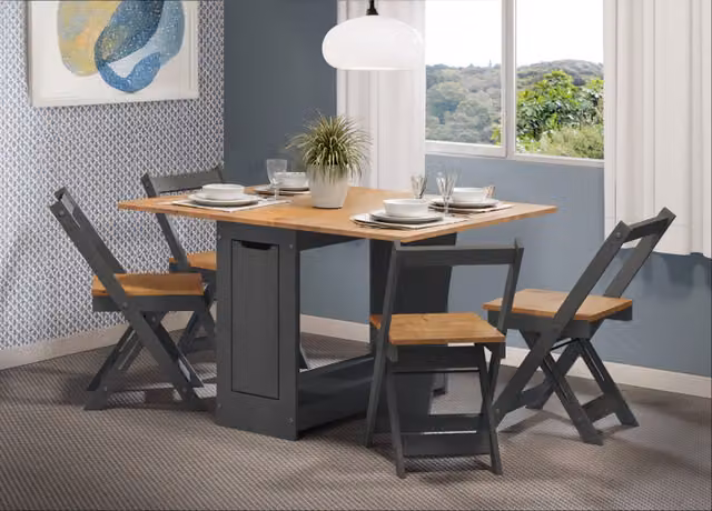 Mercers Furniture Corona Butterfly Dining Set with 4 Chairs in Distressed Charcoal Wax Mexican Pine Wood