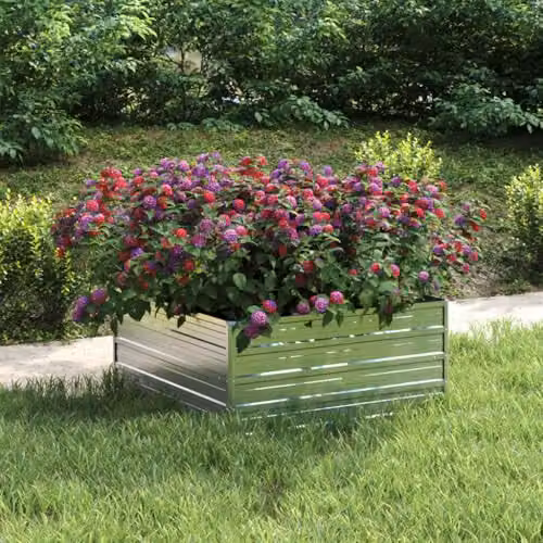 vidaXL Galvanised Steel Raised Bed for Vegetable, Herb or Ornamental Gardens, Silver, W: 100 cm, D: 100 cm, H: 45 cm – 2