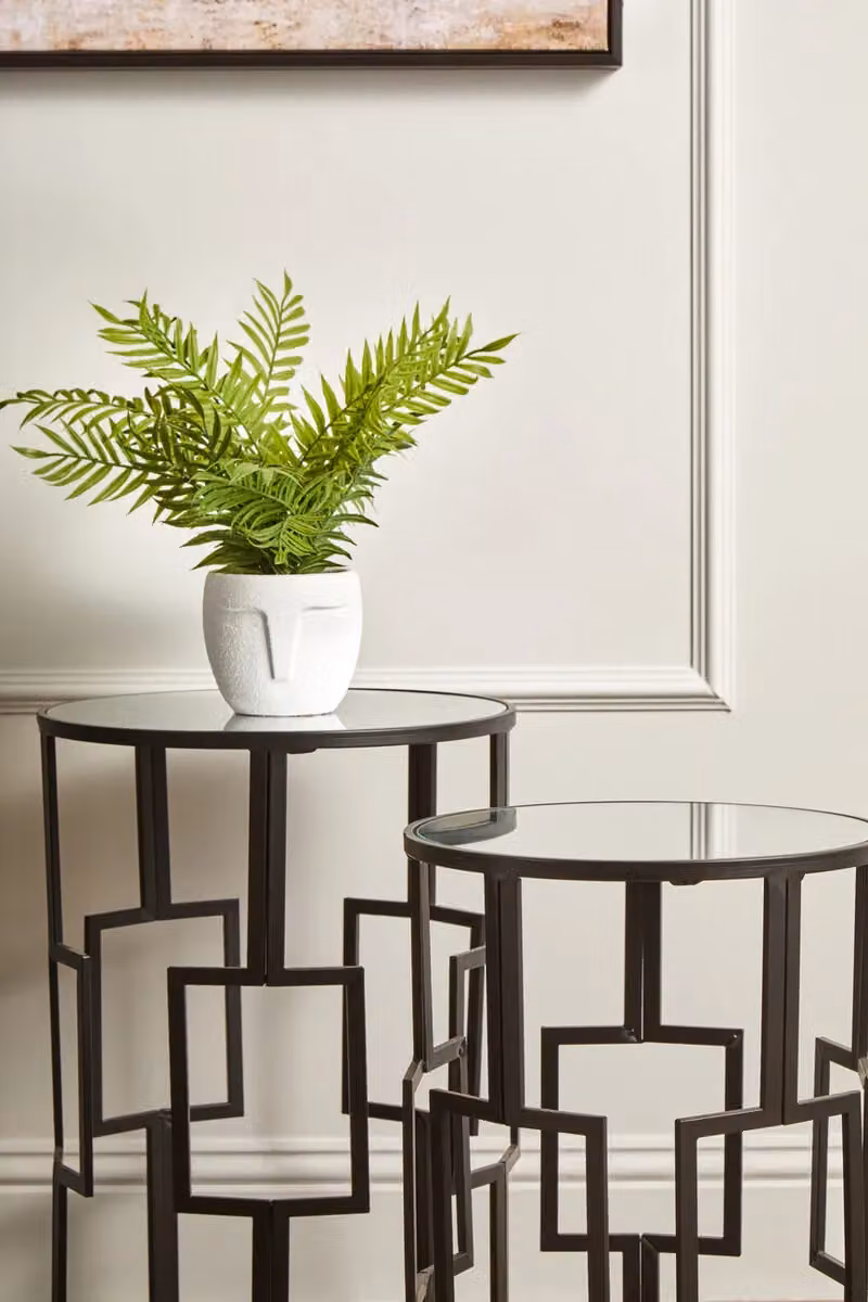 Orsina Set of 2 Modern Black Square Accent Tables with Glossy Glass Tops and Metal Sled Base – 2