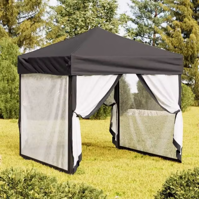 Berkfield Home Folding Party Tent with Sidewalls, Anthracite and Black, W/D/H: 2 x 2 x 2 m