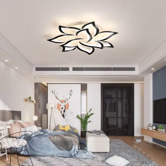 NIVOR 70W Dimmable LED Ceiling Light, 10-Leaf Acrylic Chandelier with Remote Control, Black, Diameter: 85 cm