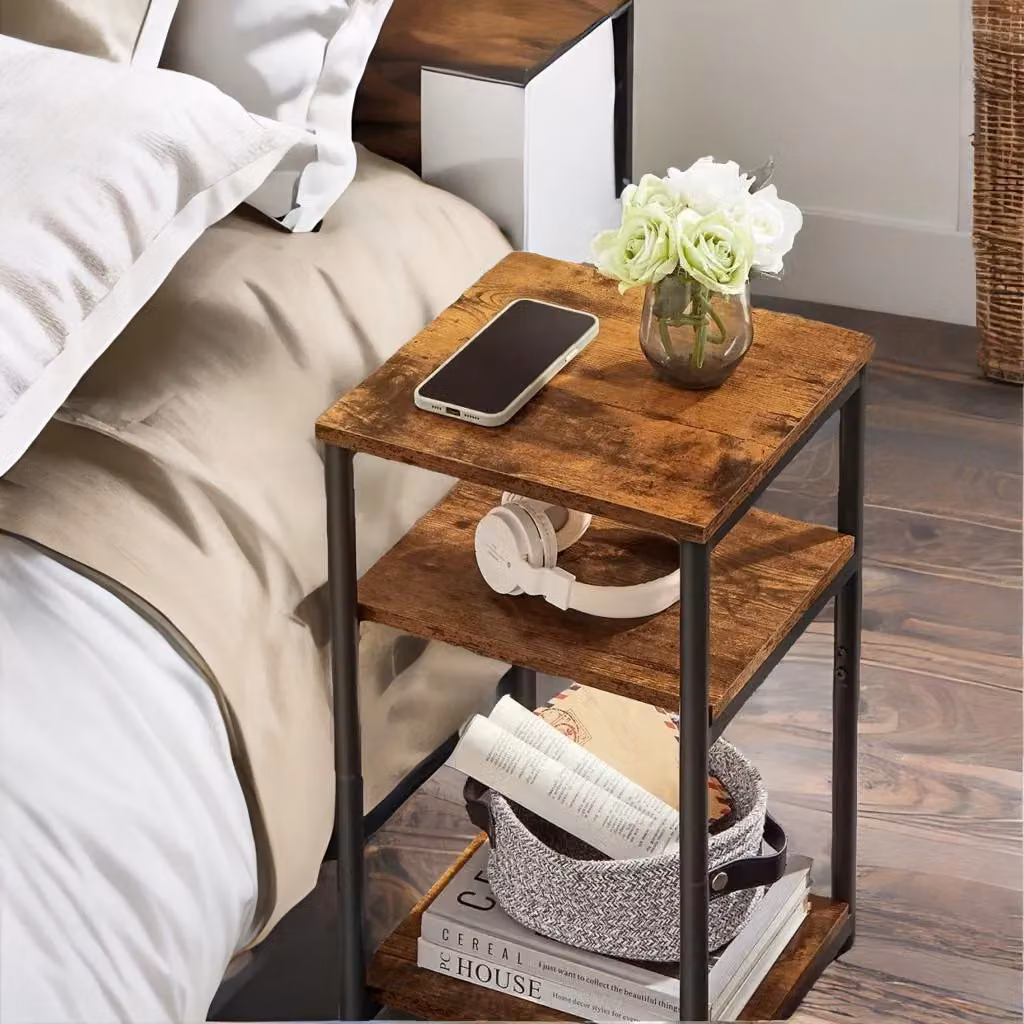 Rafaelo Mobilia 3 Tier Square Side Table with Steel Frame in Brown, W/D/H: 30 x 30 x 58 cm – 3