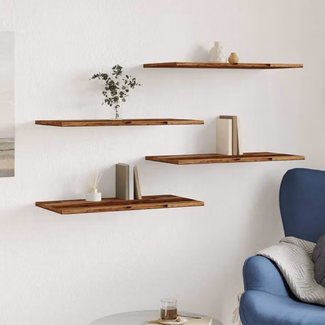 Berkfield Home Set of 4 Wall Mounted Shelves in Brown Old Wood, W: 60 cm, D: 30 cm, H: 1.5 cm – 1