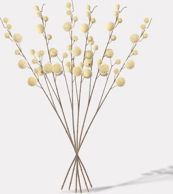 Gallery Direct Set of 6 Ivory and Beige Artificial Textile Pom Pom Single Stems