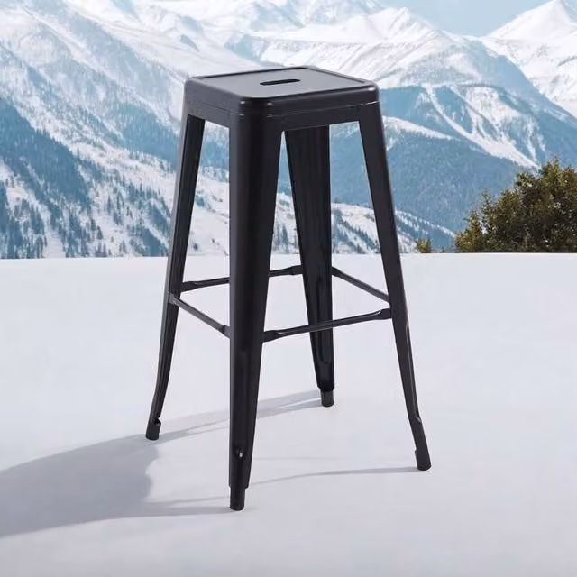 PAWNORA Industrial Metal Bar Stool in Black