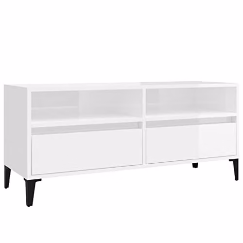 vidaXL High Gloss White TV Cabinet in MDF, W: 100 cm, D: 34.5 cm, H: 44.5 cm – 1