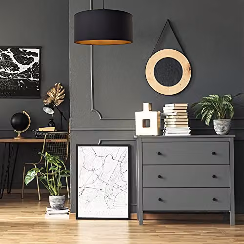 Netlighting Alba Cylindrical Pendant Ceiling Light in Black and Gold/Brass, Diameter: 45 cm – 2