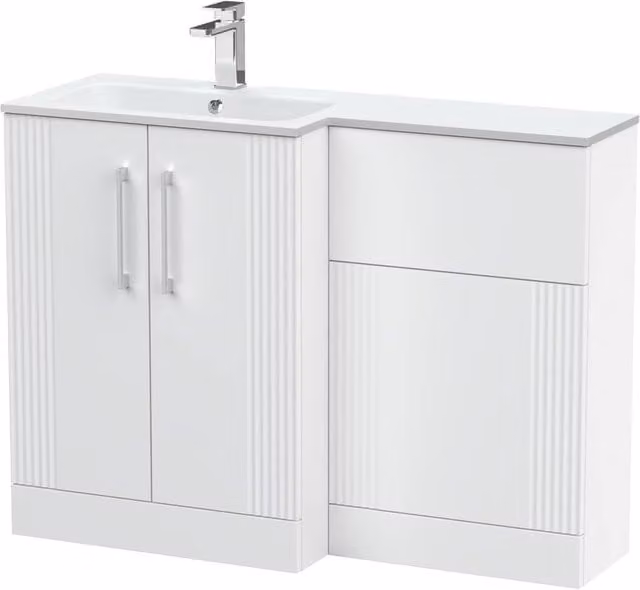 Balterley Belvide 2 Door White WC Combi Vanity Unit with Stone Basin, Left Hand, Width: 110 cm