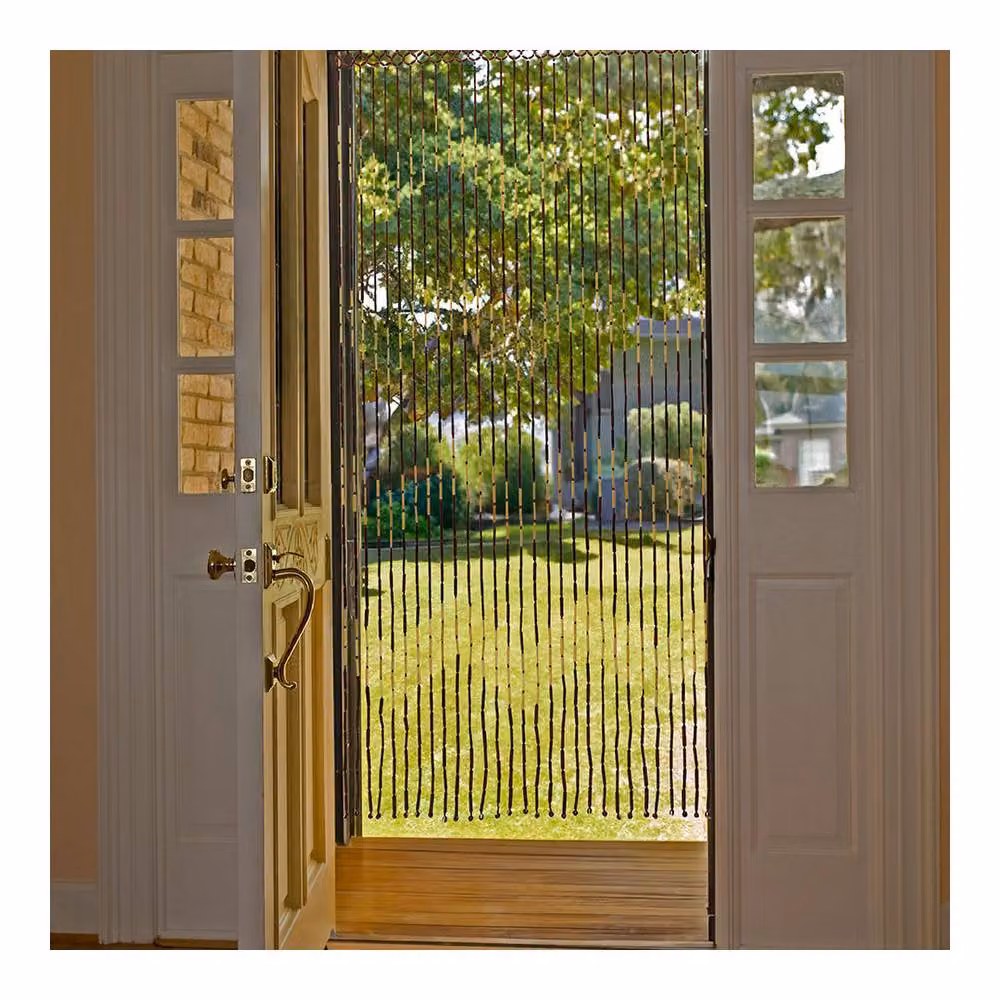 JVL Provence Hanging Wooden Beaded Door Curtain in Yellow and Brown, Zig Zag Pattern, W: 90 cm, H: 180 cm – 2