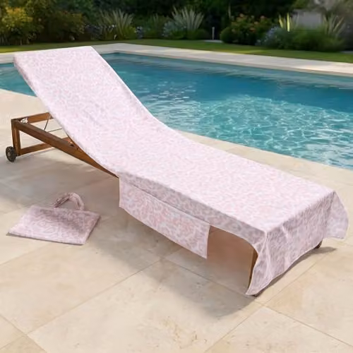 OHS Leopard Print Microfibre Beach Towel with Bag, Quick-Dry and Absorbent, Stone/Beige/Pink, W: 75 cm x L: 215 cm