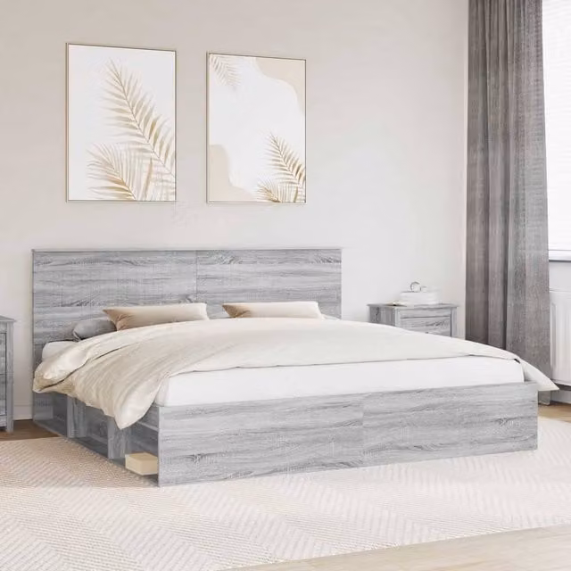 Berkfield Home Sonoma Bed Frame in Grey Solid Pine Wood, 200 x 200 cm