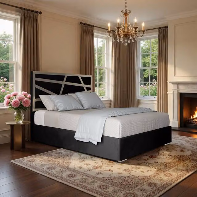 Casani Embleton Upholstered Velvet Designer Bed Frame with Metal Accents, W/D/H: 180 x 200 cm – 1