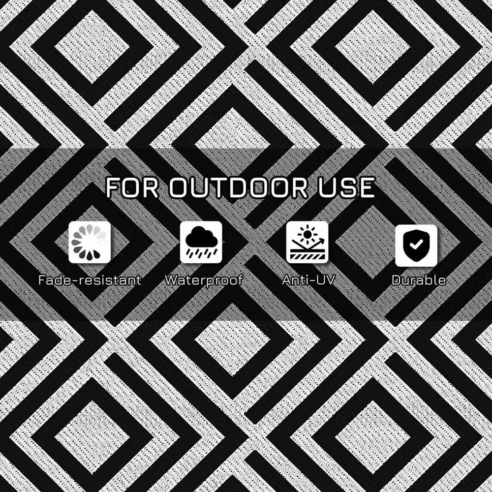 NESTLUNE Reversible Waterproof Outdoor Garden Rug in Multicolour and Black, Geometric Modern Design, W/D: 182 x 274 cm – 4