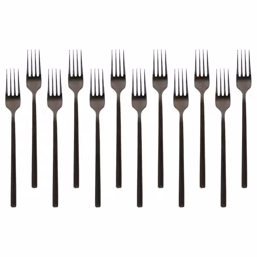 Argon Tableware Stainless Steel Dinner Forks, 12 Pack, Matte Black Finish – 1