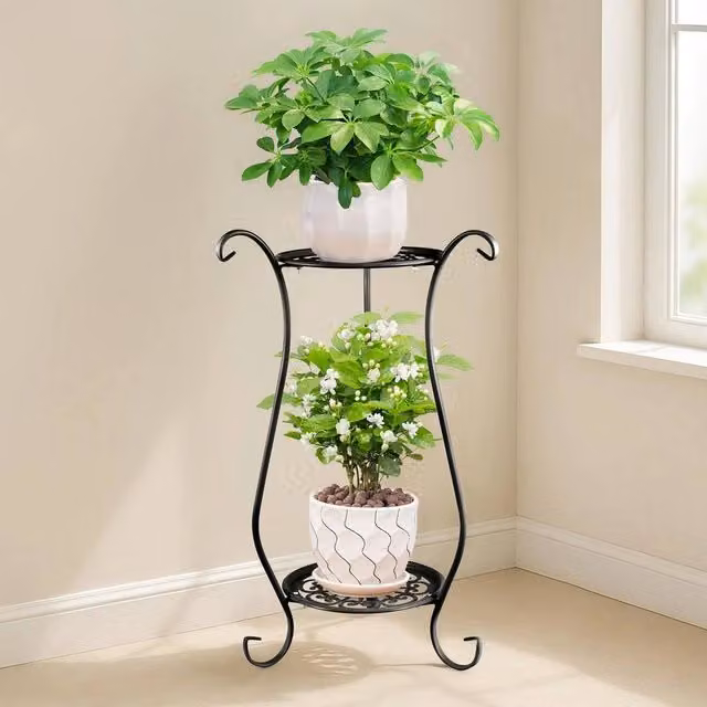 Kelvenix Metal Plant Stand and Round Flower Pot Holder in Matt Black – 1