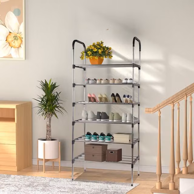 Groundlevel 6 Tier Metal Shoe Rack in Silver