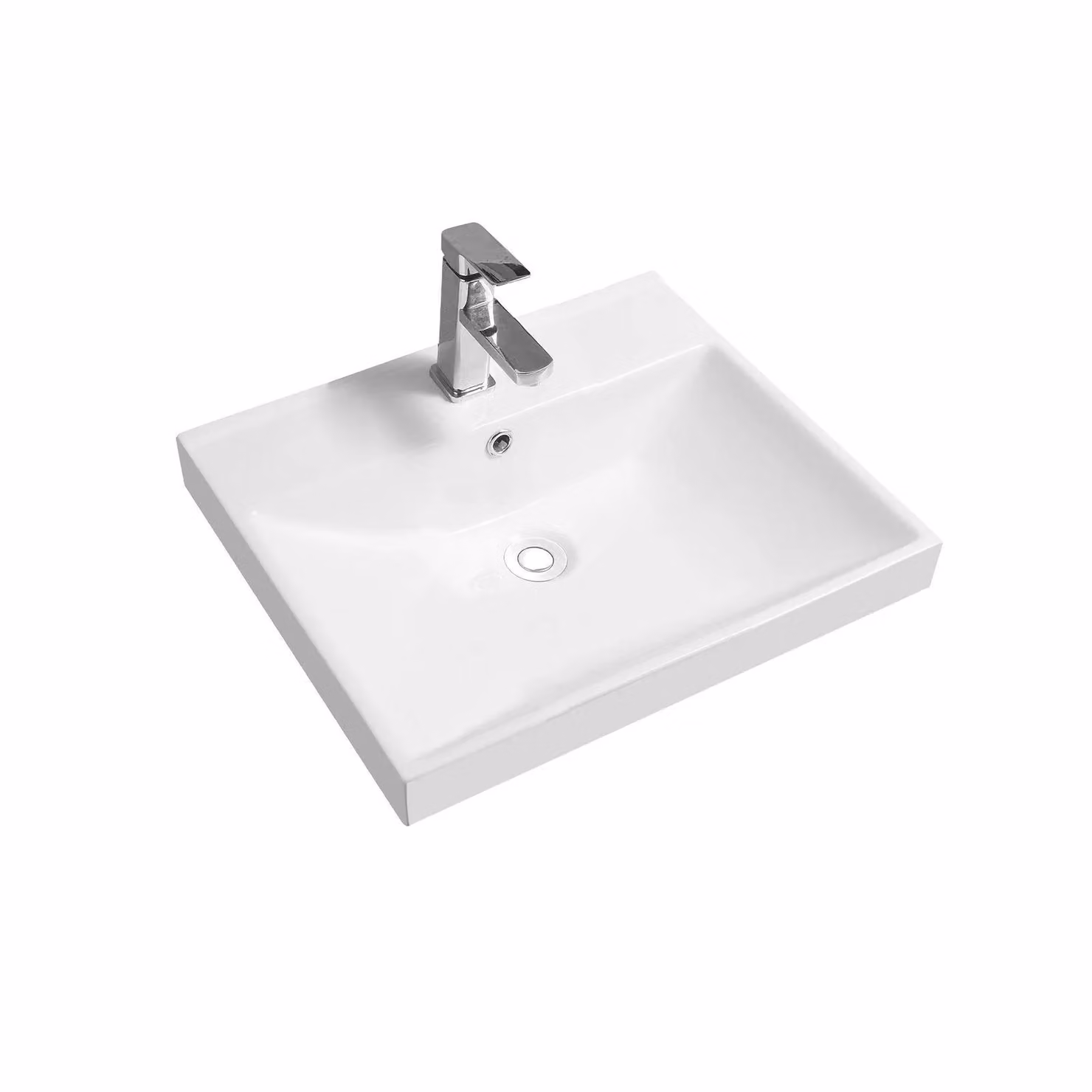 Limoge 5409 White Ceramic Thick-Edge Inset Rectangular Countertop Basin W/D/H: 51 x 46 x 16.5 cm – 2
