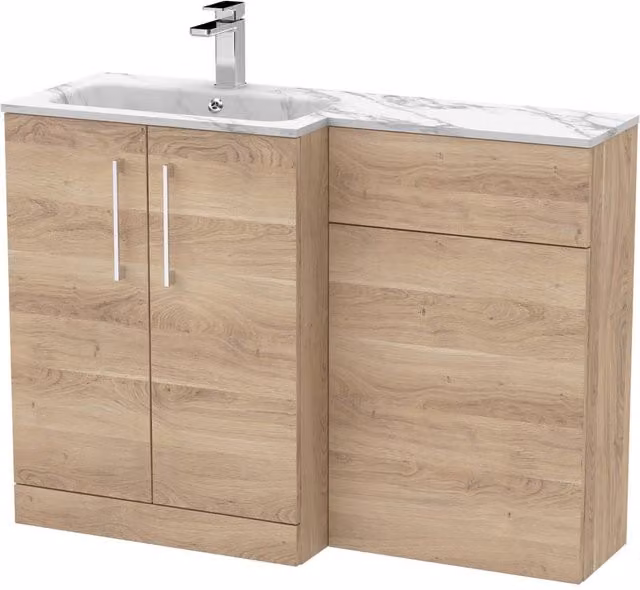 Balterley Bramshall 2 Door Left-Hand Combination Bathroom Unit in Stone and Brown Oak – 1