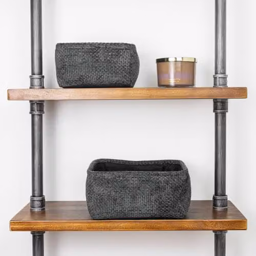 JVL Metro Set of 2 Fabric Square Storage Baskets with Handles, Black or Grey – 2