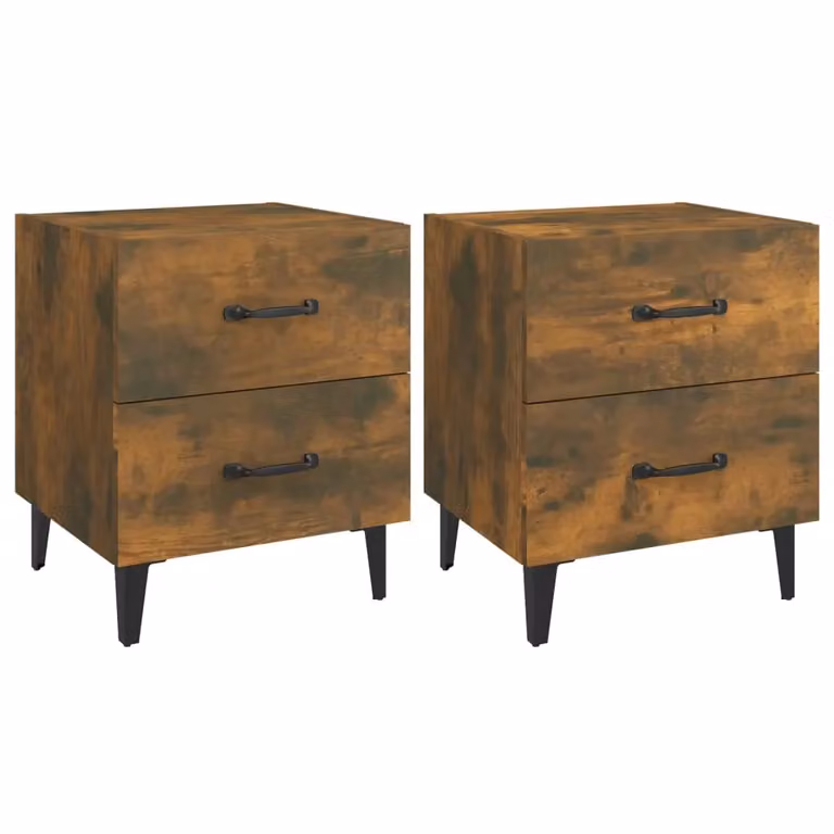 Berkfield Home Set of 2 Smoked Oak Bedside Cabinets in Brown, W/D/H: 40 x 35 x 47.5 cm