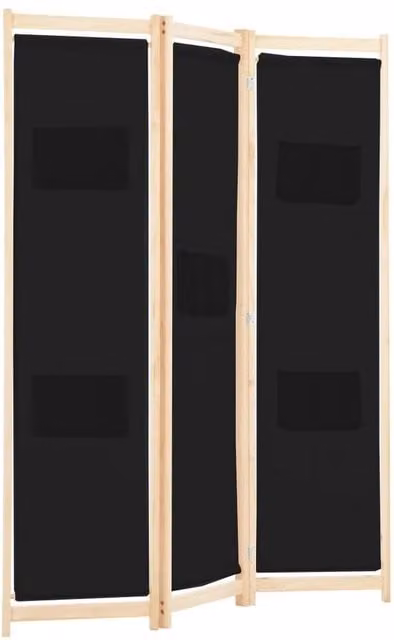 Berkfield Home Stylish 3-Panel Fabric Room Divider in Black, W/D/H: 120 x 4 x 170 cm – 1