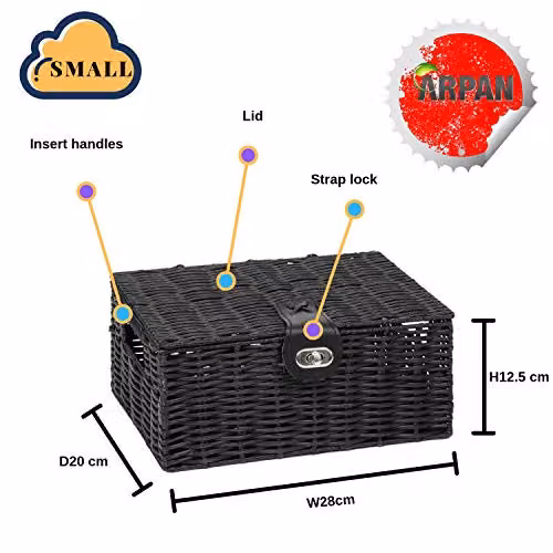 Arpan Small Resin Woven Storage Basket Box with Lid and Lock in Black – 4