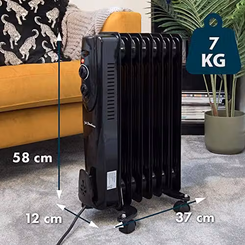 Jack Stonehouse 2000W Portable Oil Filled Radiator with Thermostat and Overheat Protection, Black and White – 5