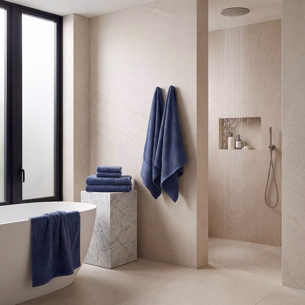 Bedable Plush Zero-Twist Cotton Terry Towel Set in Navy Blue – 3