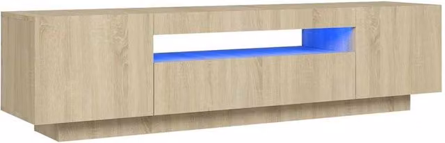 Berkfield Home Modern TV Cabinet with LED Lights in Sonoma Oak and Light Brown, W/D/H: 160 x 35 x 40 cm