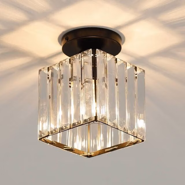 Pheashine Square Crystal Ceiling Light in Black, W/D/H: 13 x 13 x 17.5 cm, E27 Base