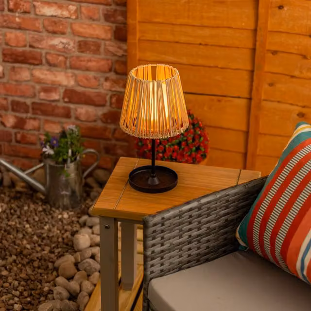 ValueLights Rattan Solar Table Lamp in Brown and Black