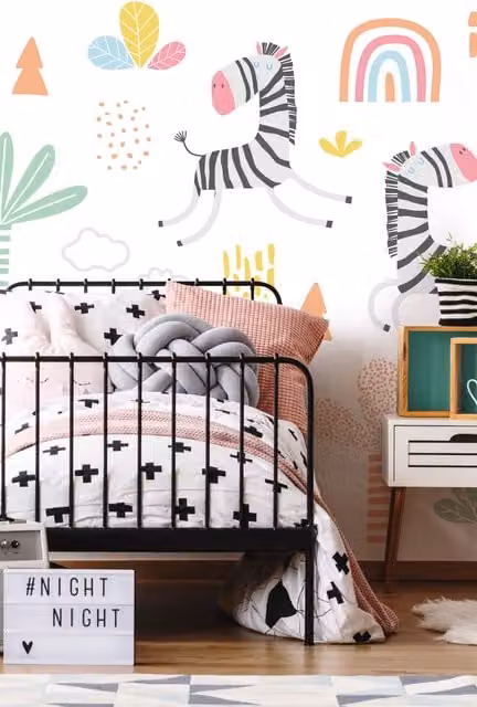 Origin Murals Dancing Zebras Animal Print Wall Mural in White, W: 350 cm, H: 280 cm – 1