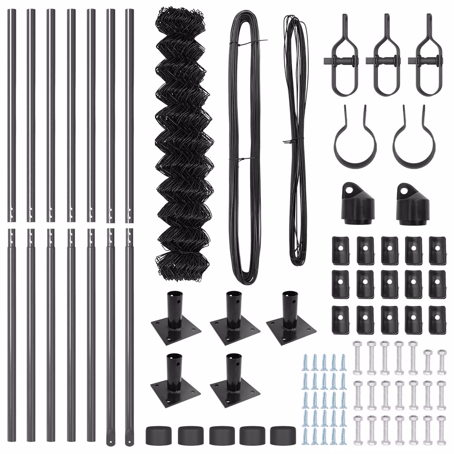 Berkfield Home Grey Galvanised Steel Chain Link Fence with 7 Flanged Posts, W: 10 m, H: 1 m – 4
