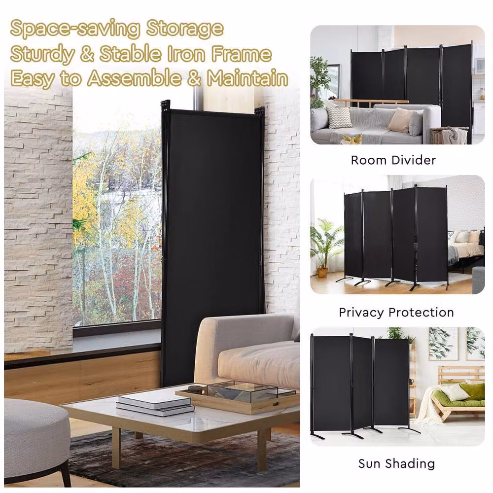 Costway 4-Panel Folding Privacy Screen Room Divider in Black – 6