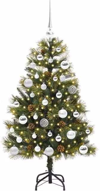 Berkfield Home Realistic Artificial Hinged Christmas Tree with Cones, Green, Height: 120 cm
