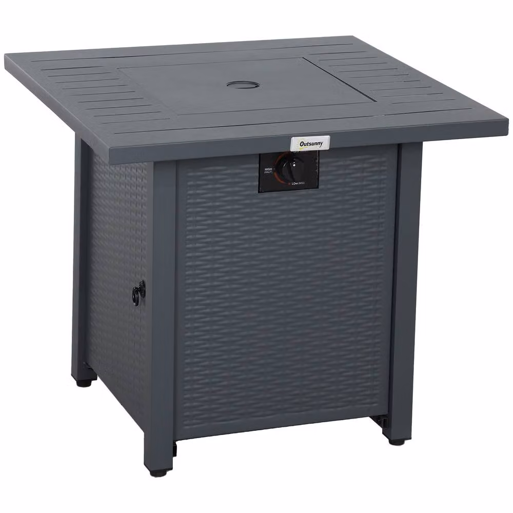 Rolipo Grey Rattan Gas Fire Pit Table with Lava Rocks, W/D/H: 71 x 71 x 63 cm – 2