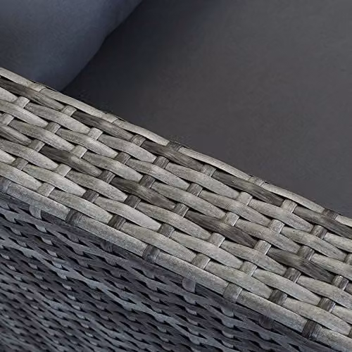 Charles Bentley L-Shaped 3 Seater Rattan Outdoor Lounge Set with Ottoman and Glass Tabletop, Grey, W/D/H: 73 x 73 x 64 cm – 4