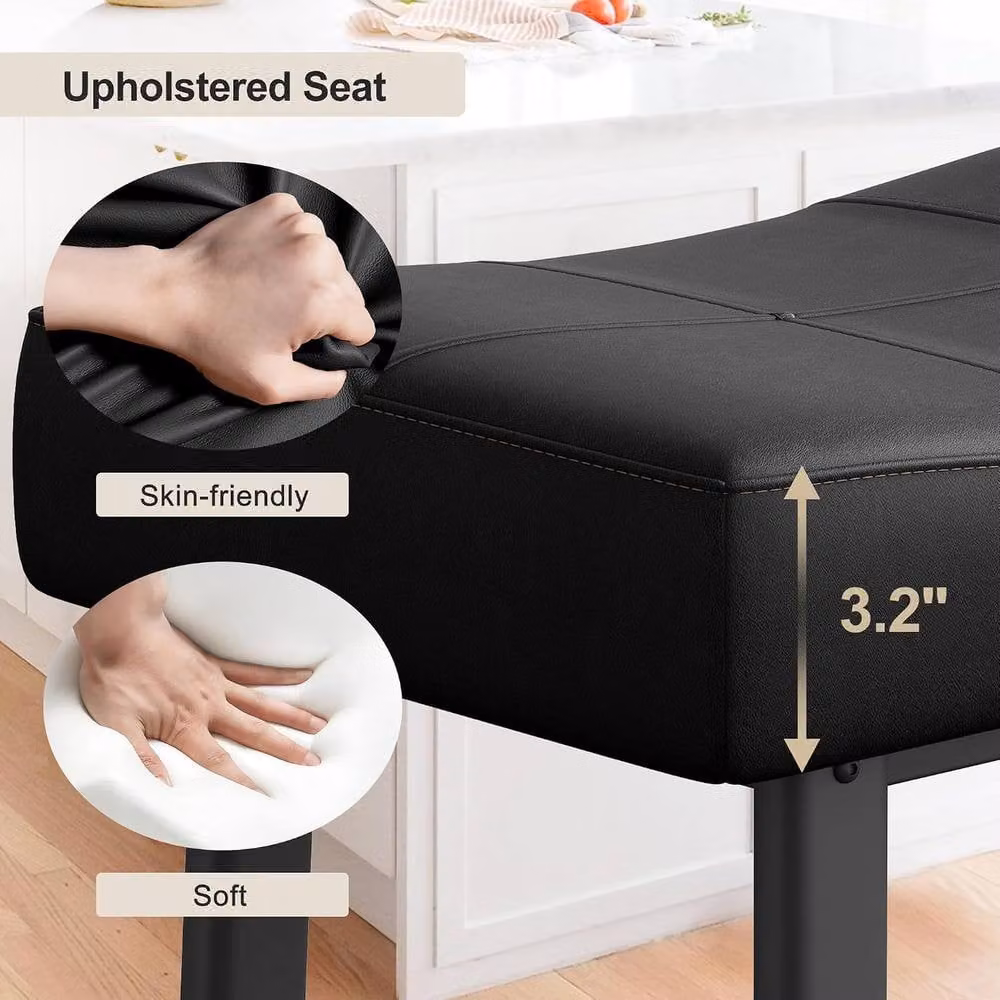 London Boutique Set of 2 Black Padded Synthetic Leather Kitchen Bar Stools with Metal Footrests – 4