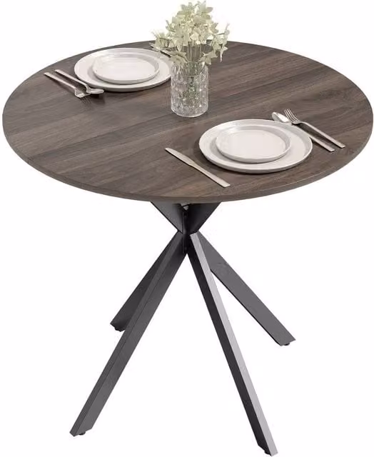 NESTLUNE Industrial Round Dining Table in Grey and Black with Wood Top and X-Frame Metal Legs, Diameter: 80 cm