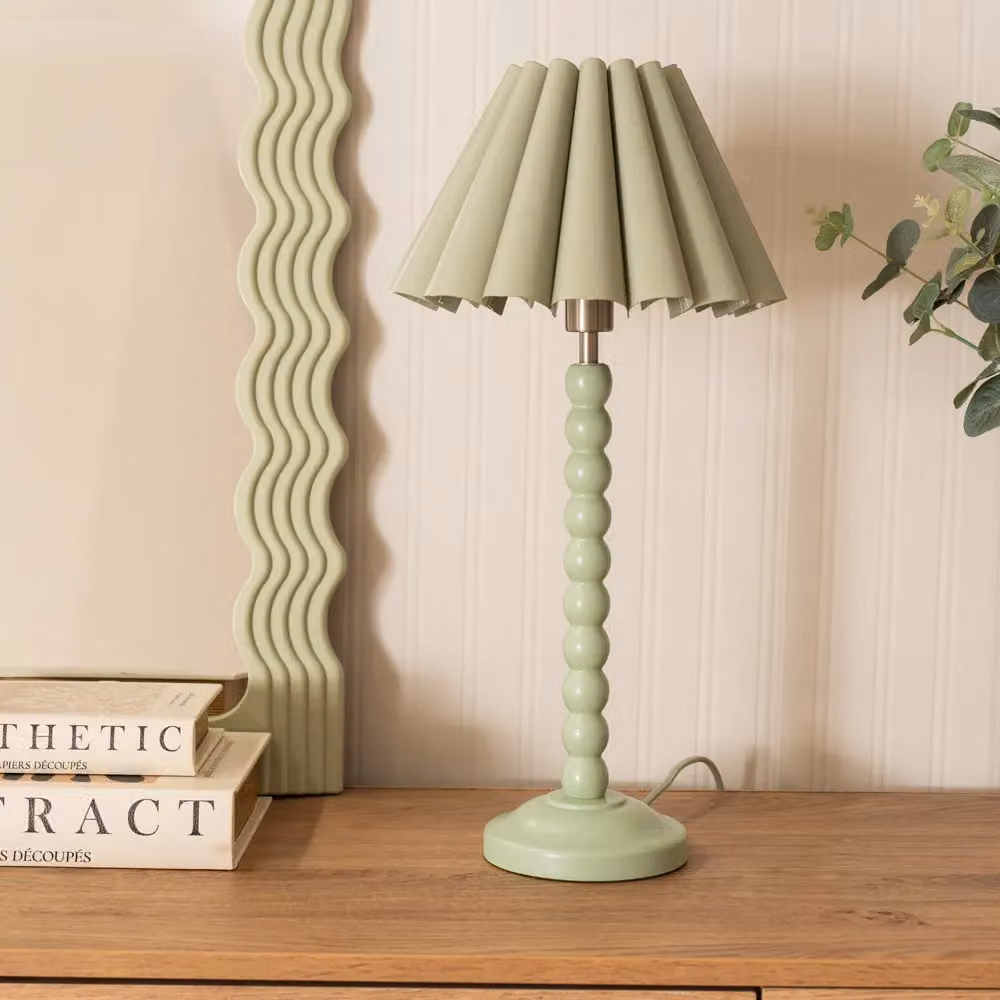 ValueLights Bobbin Stem Table Lamp in Green with Fabric Cone Shade – 2