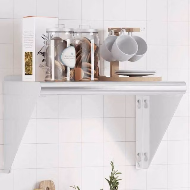 Berkfield Home Wall Mounted Metal Shelf in Silver, W/D/H: 50 x 30 x 31 cm
